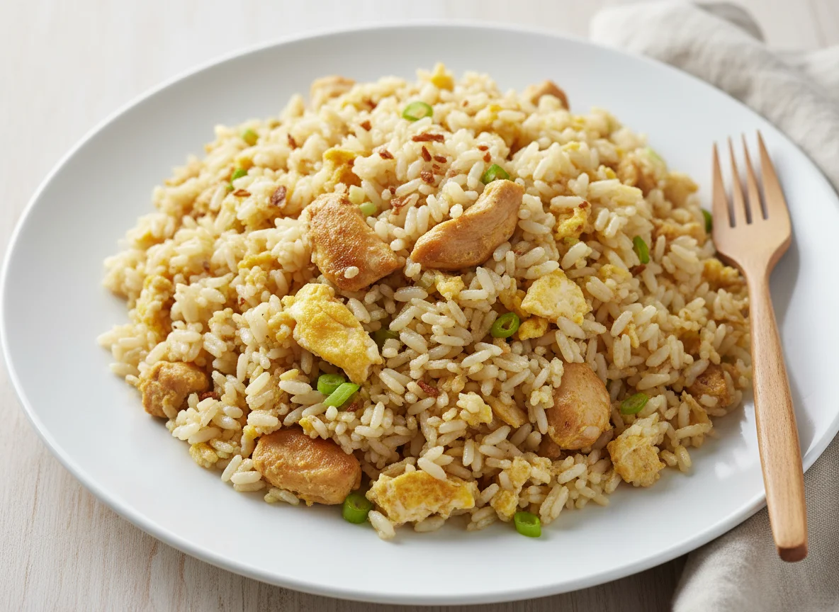 Arroz frito com frango e ovos photo