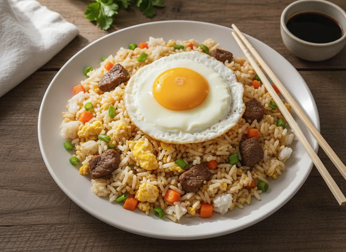 Arroz frito com ovo e vegetais photo
