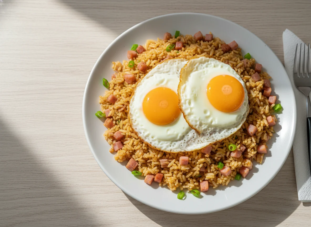 Arroz frito com ovos e presunto photo