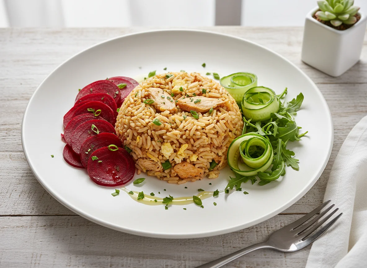 Arroz frito com salada photo