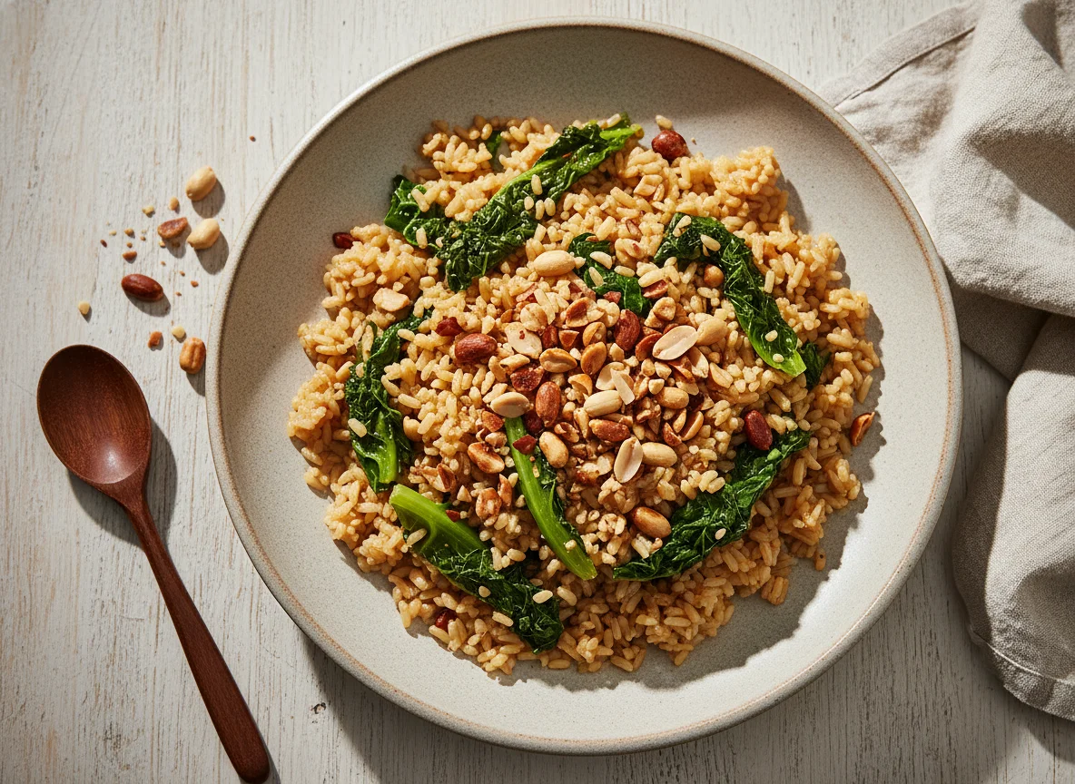 Arroz integral com couve e amendoim photo