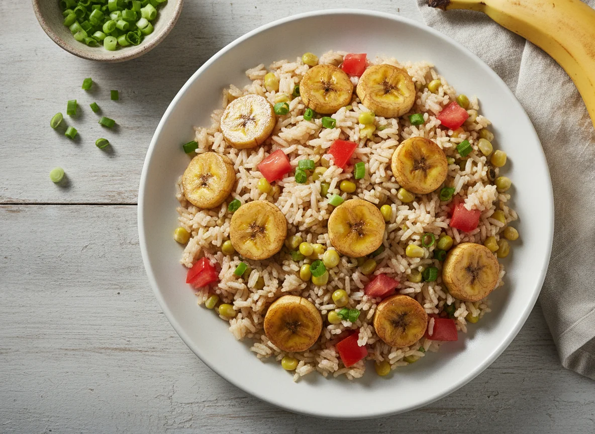 Arroz temperado com banana photo