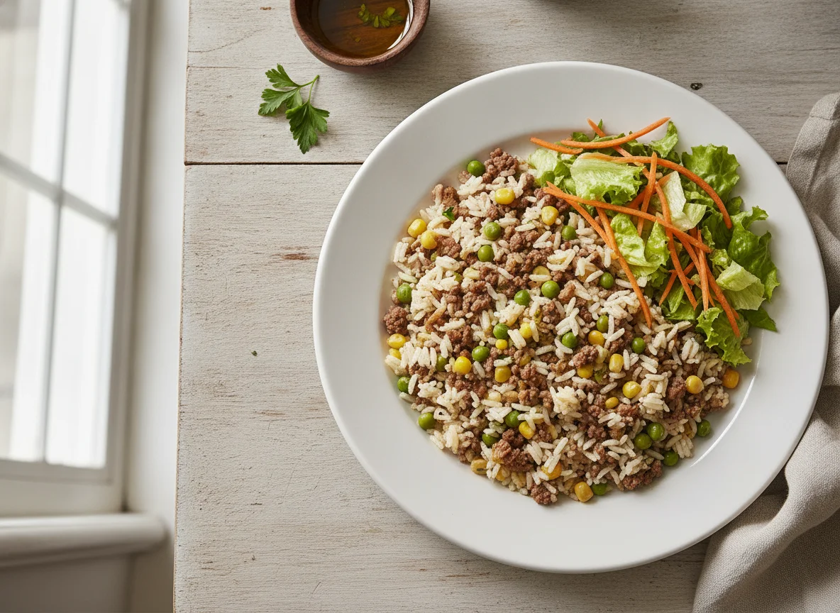 Arroz temperado com salada de cenoura e alface photo