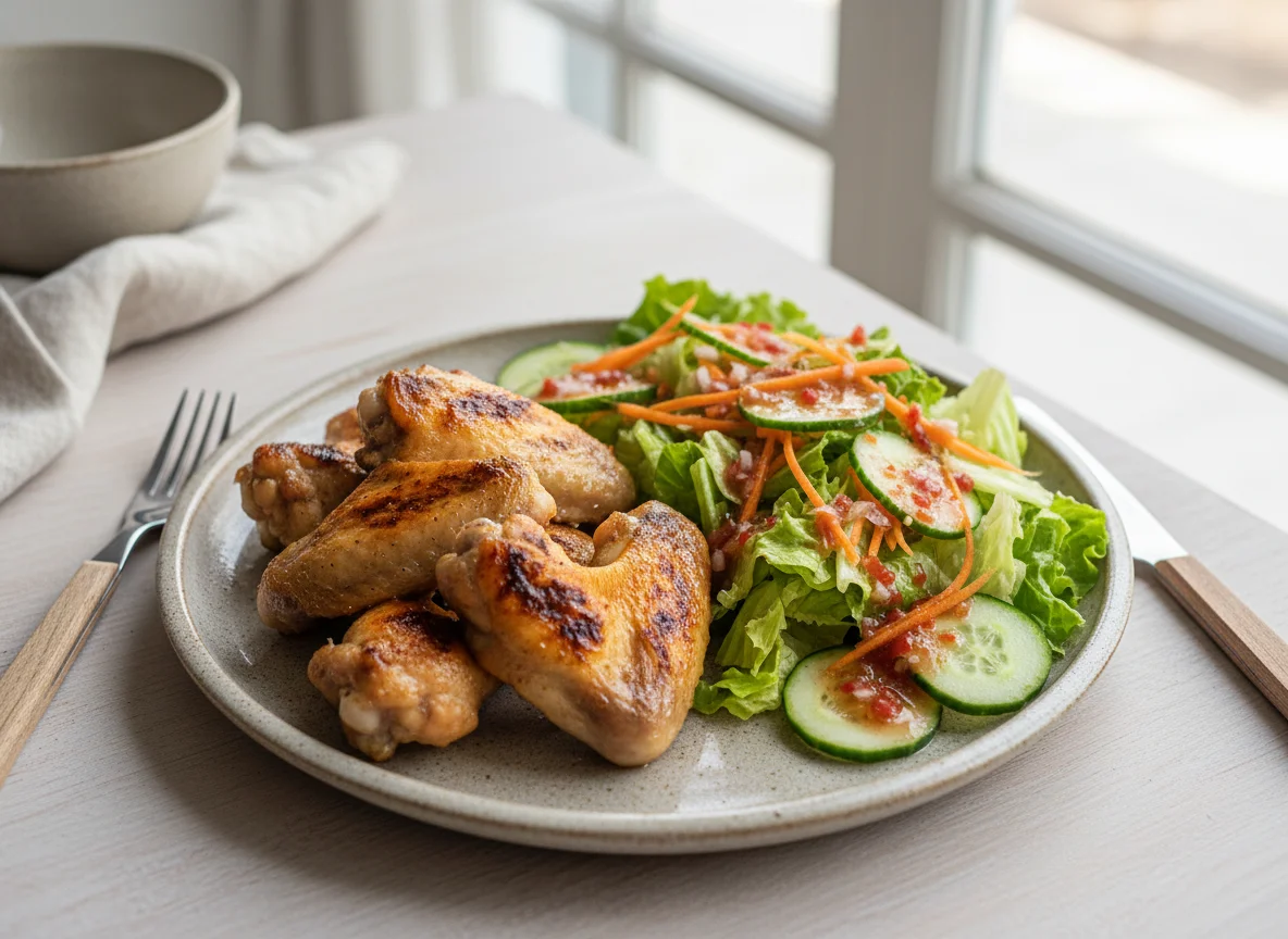 Asas de frango grelhadas com salada photo