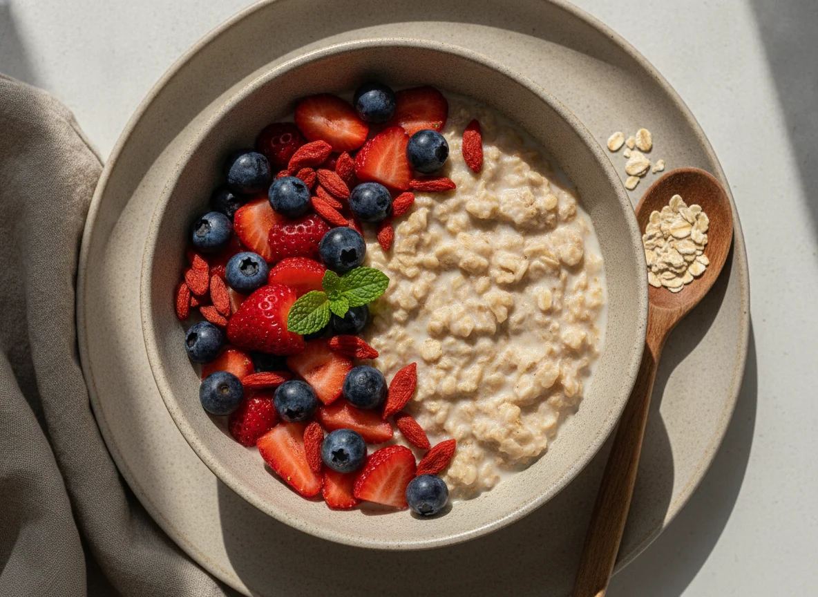 Aveia em flocos com frutas photo