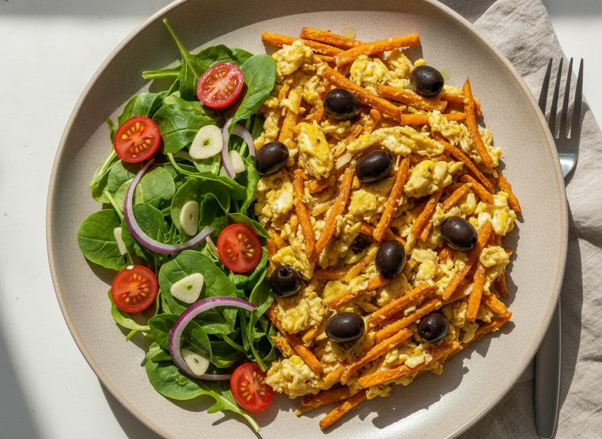Bacalhau à Brás com Batata Doce e Salada photo