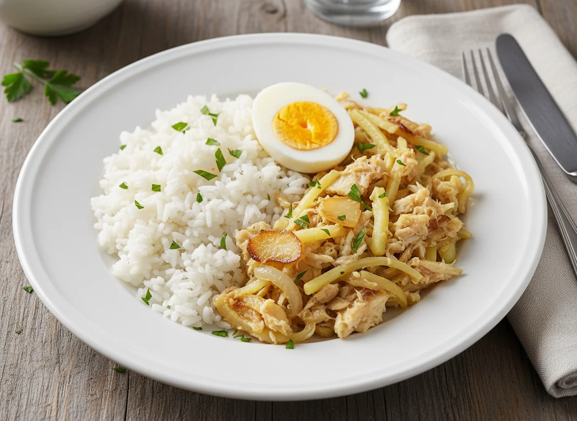 Bacalhau com arroz e ovo cozido photo
