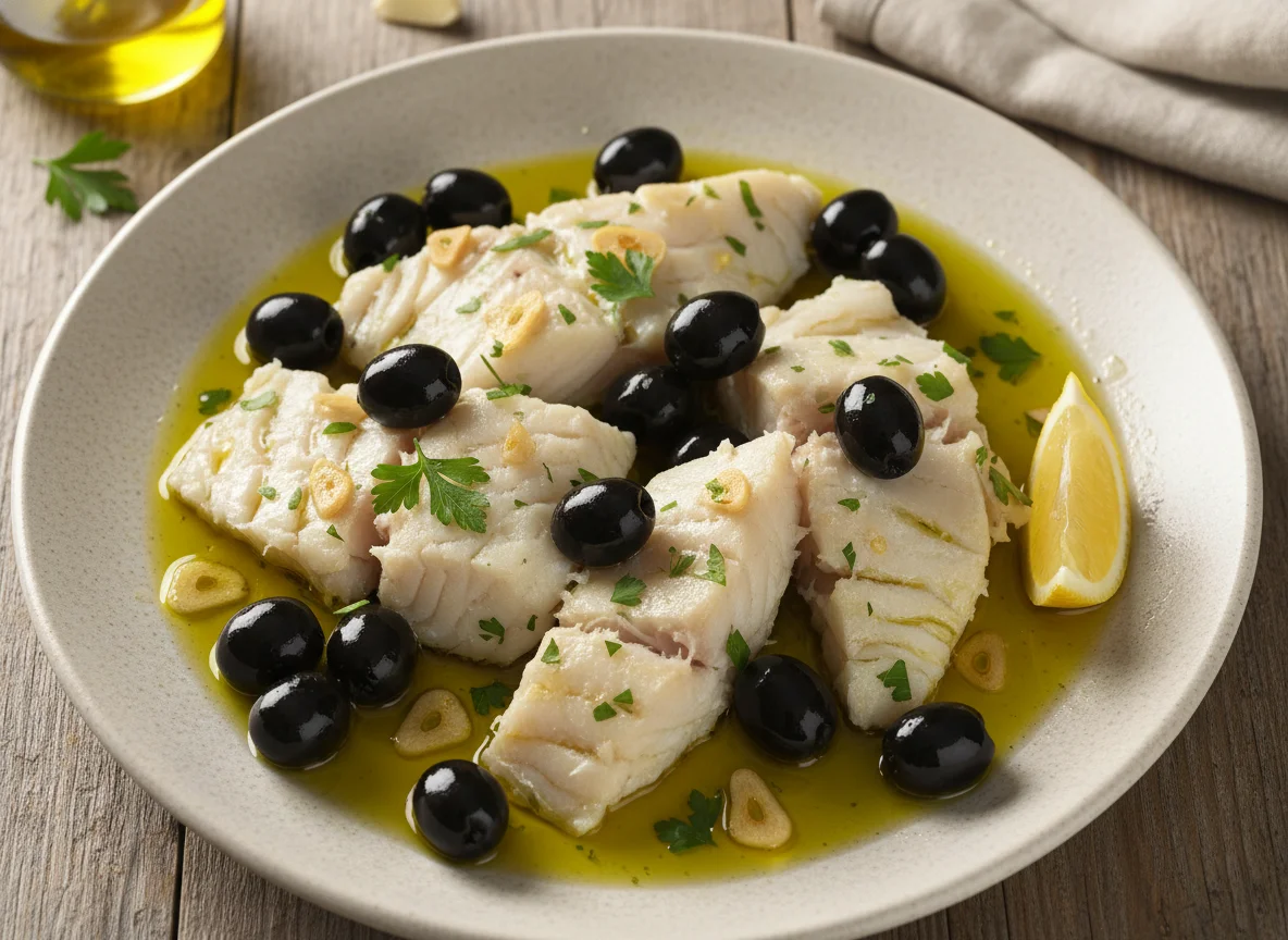 Bacalhau com azeite e azeitonas photo