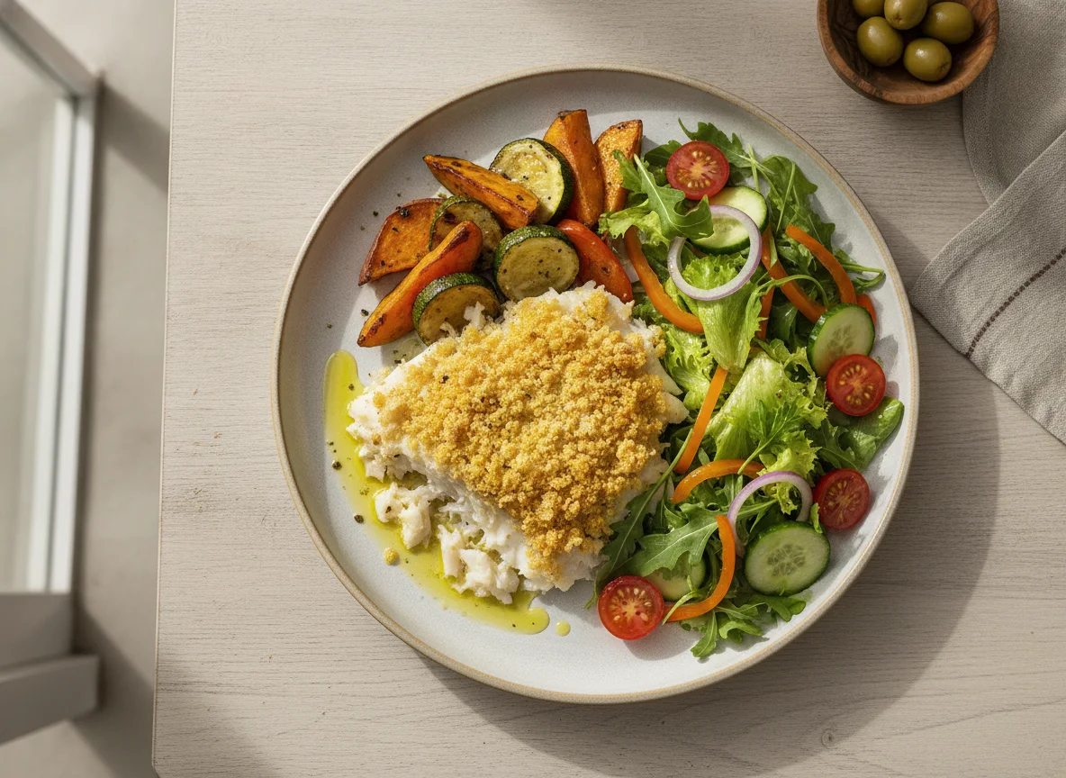 Bacalhau com Broa e Salada Mista photo
