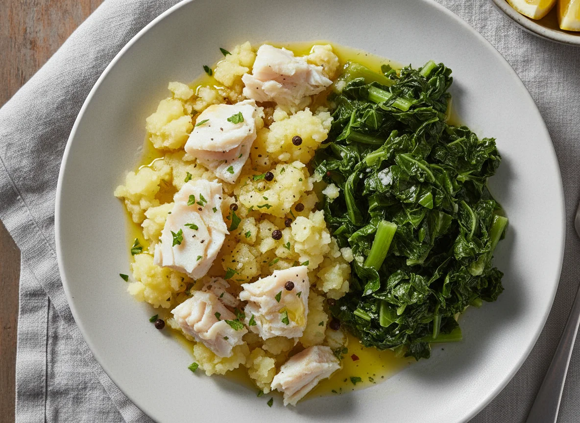 Bacalhau cozido com batatas e couve photo