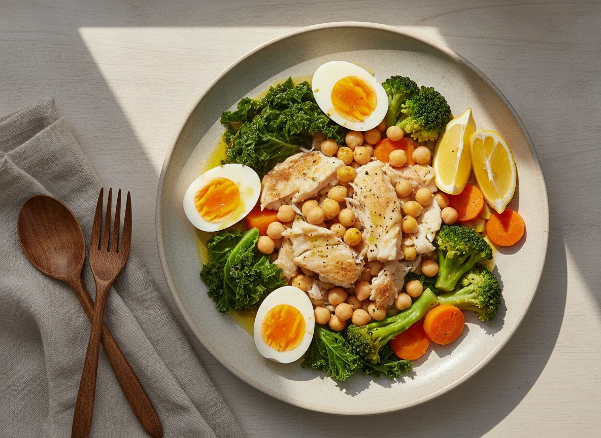 Bacalhau Cozido com Grão e Legumes photo
