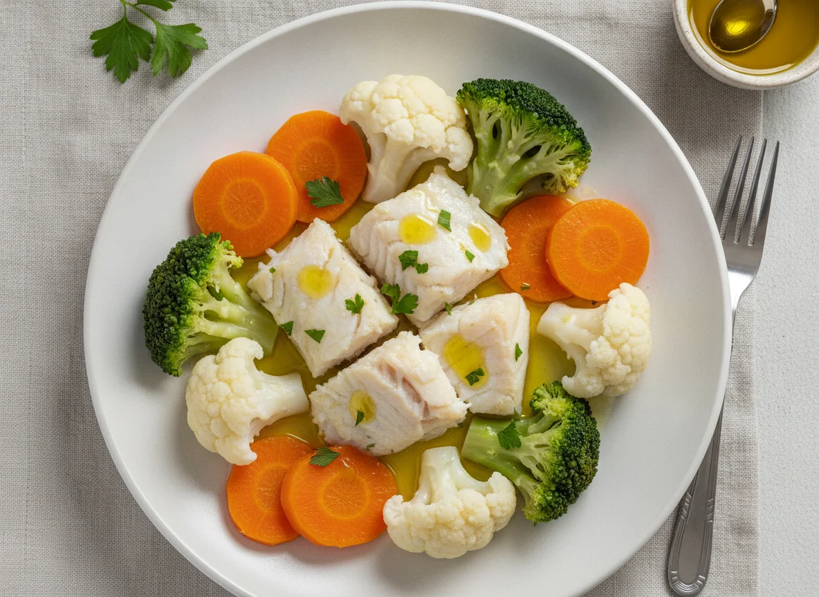 Bacalhau cozido com legumes photo