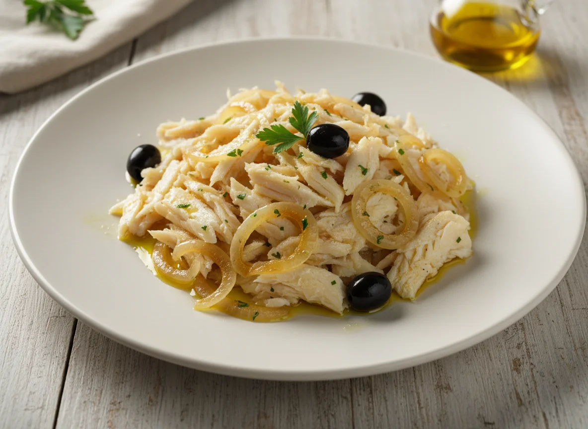 Bacalhau desfiado com cebola photo