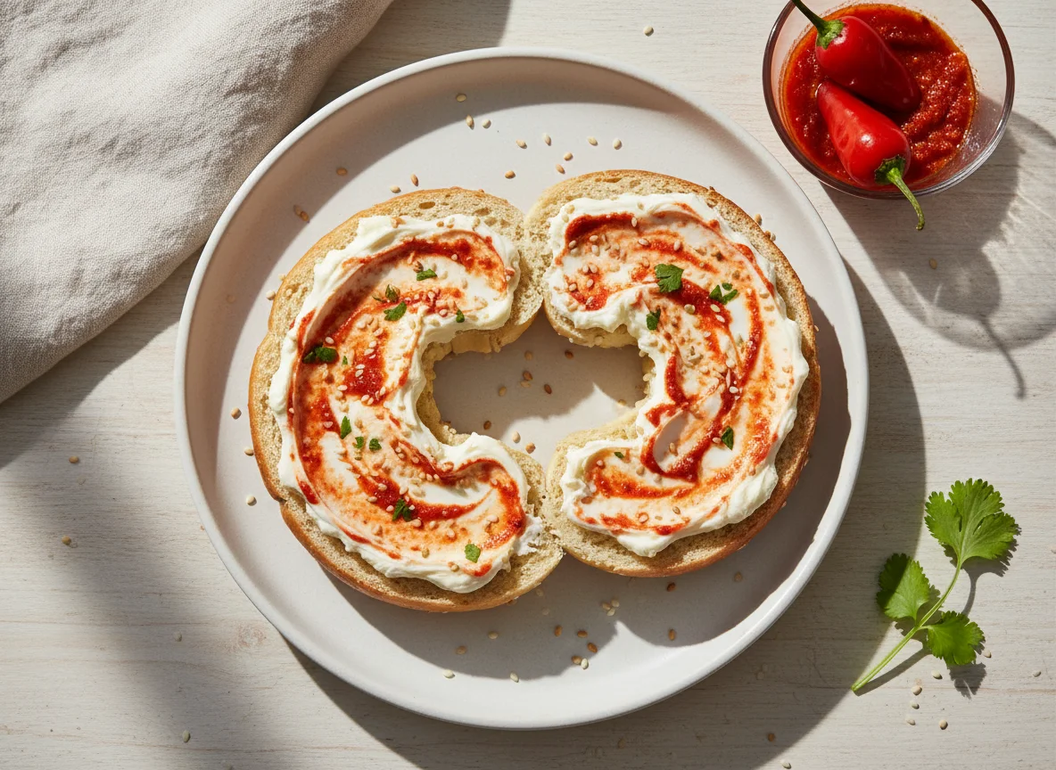 Bagel com cream cheese e pimenta photo