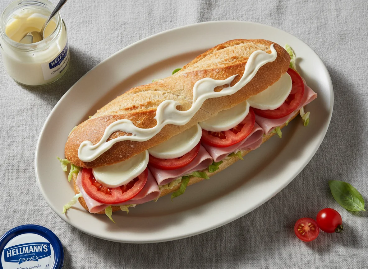 Baguete com Presunto, Queijo e Maionese photo