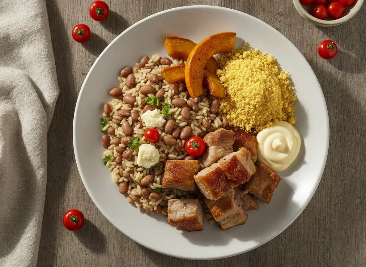 Baião de Dois com Carne de Porco, Farofa e Maionese photo