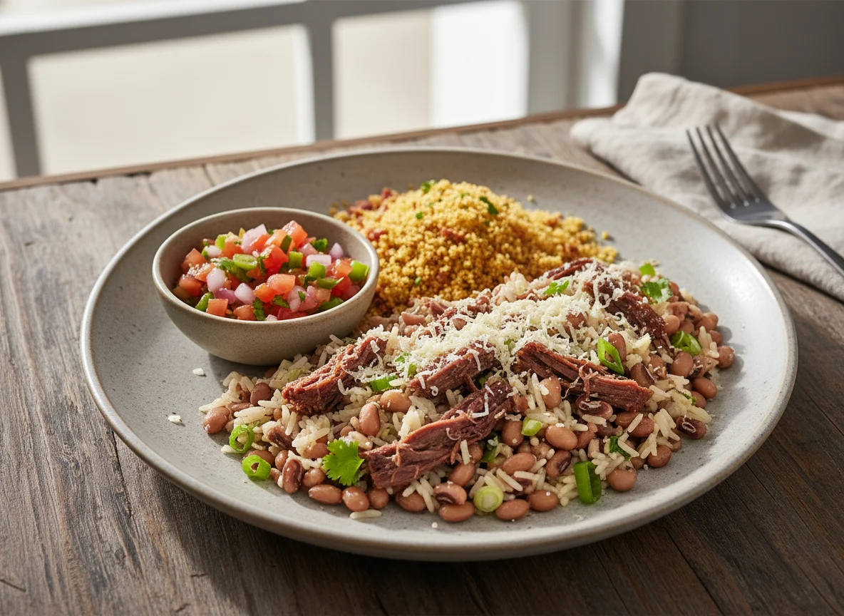Baião de Dois com Carne Seca e Vinagrete photo