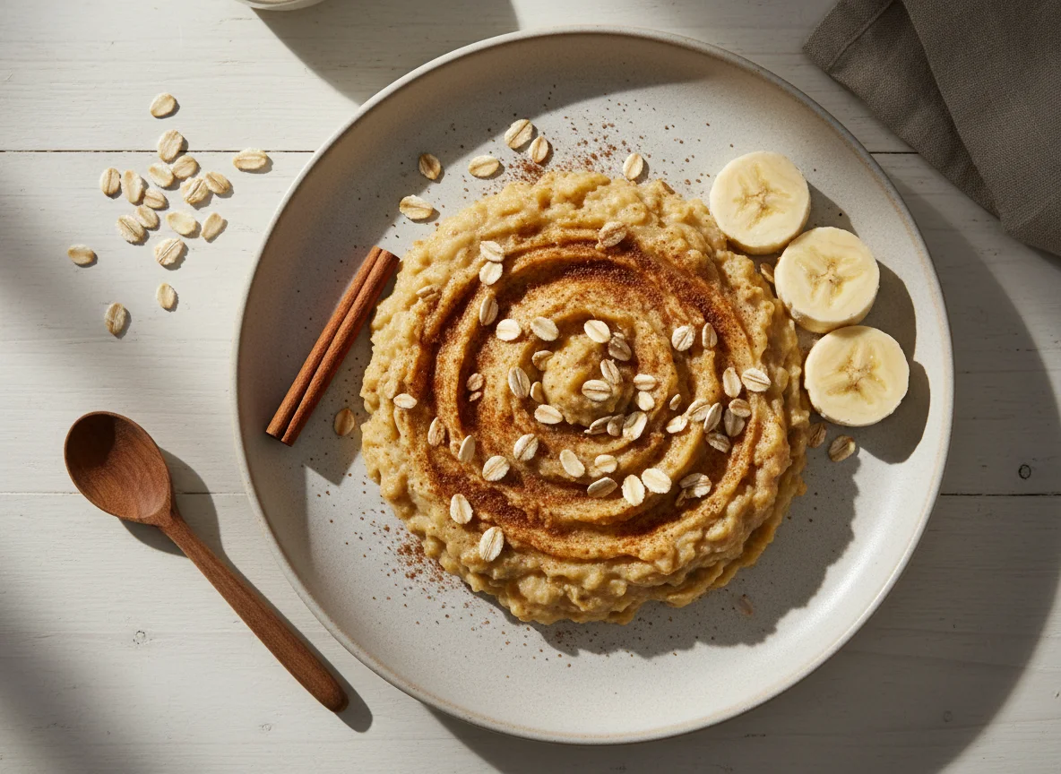 Banana amassada com aveia e canela photo
