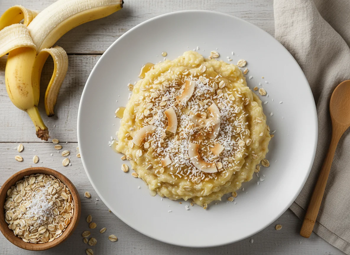 Banana amassada com aveia e coco photo