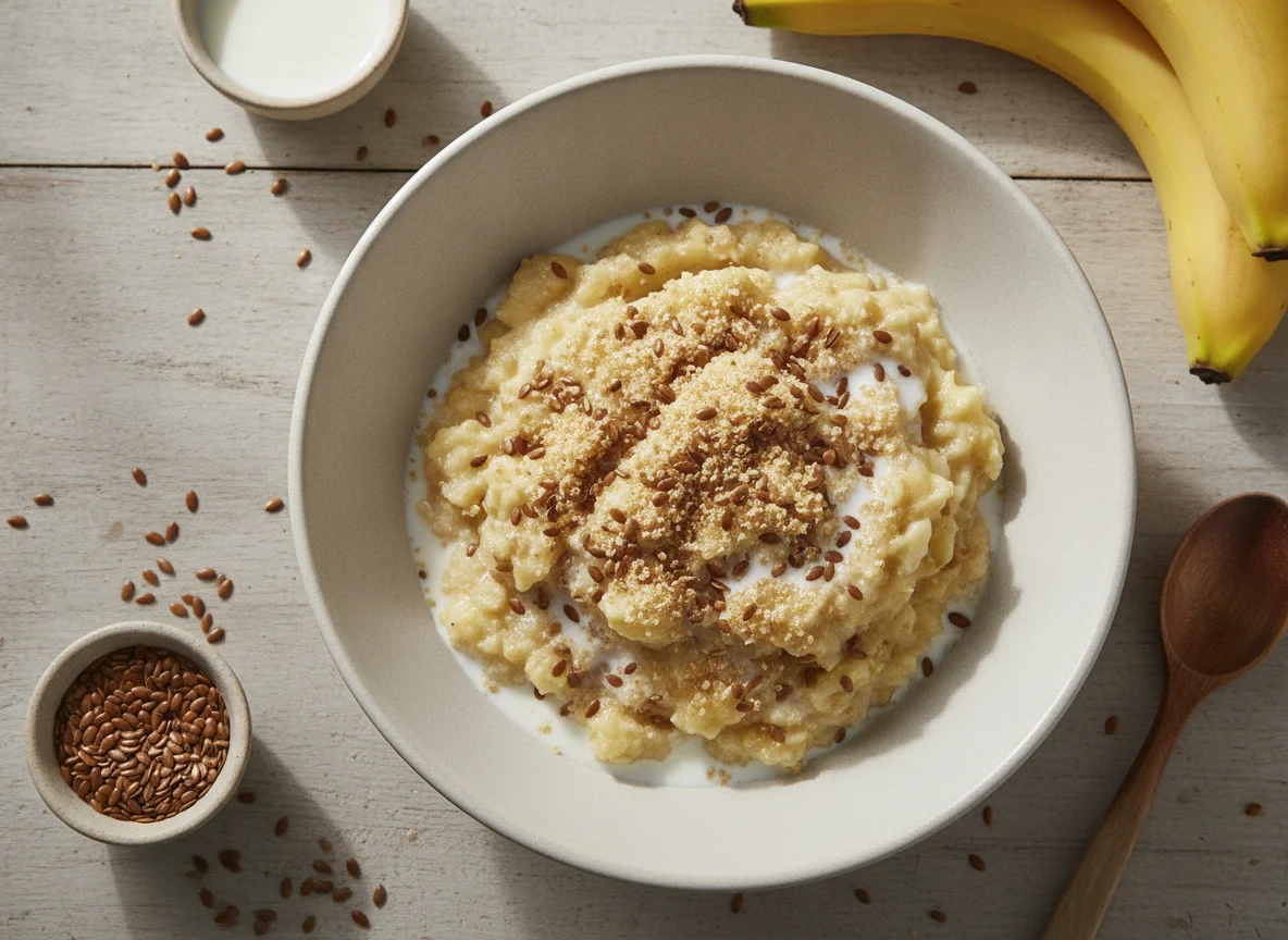 Banana amassada com aveia e linhaça photo