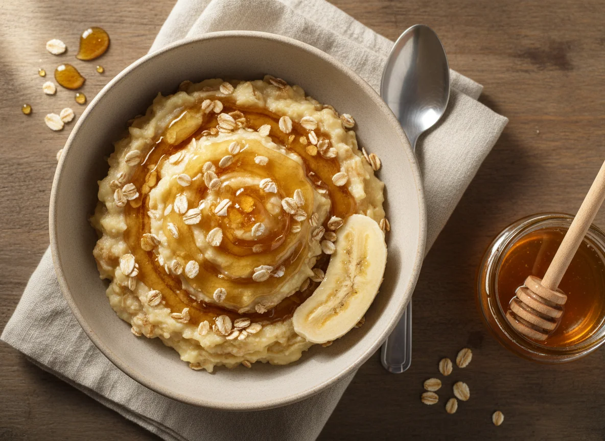 Banana amassada com aveia e mel photo
