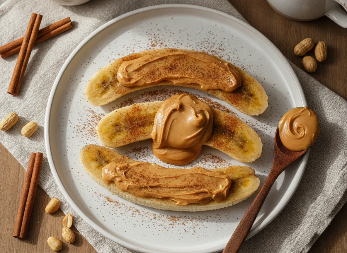 Banana assada com manteiga de amendoim e canela photo