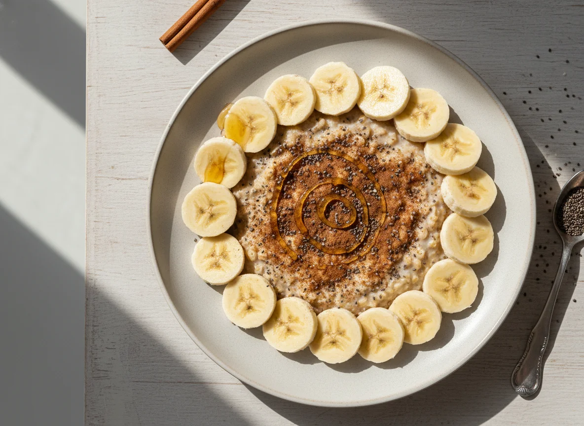 Banana com aveia, chia e canela photo