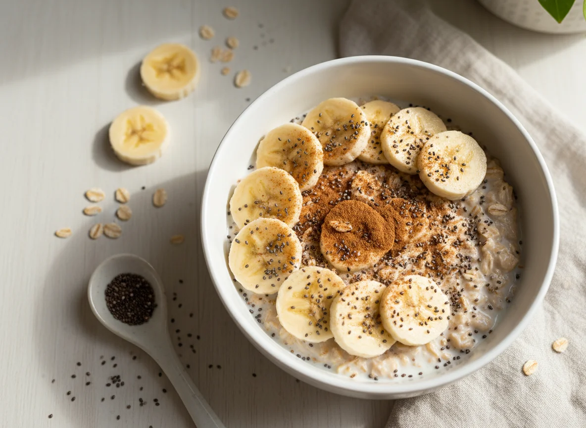 Banana com aveia, chia, psyllium e canela photo
