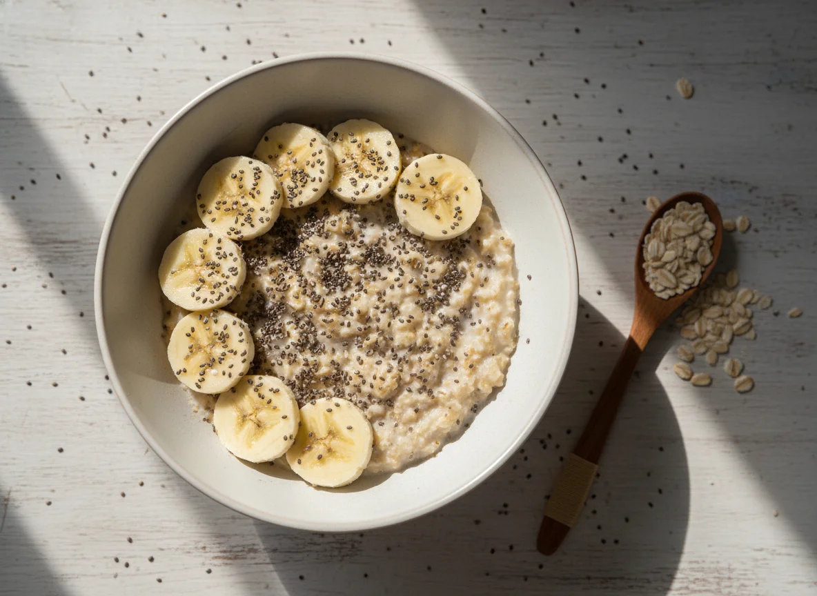 Banana com chia e farelo de aveia photo
