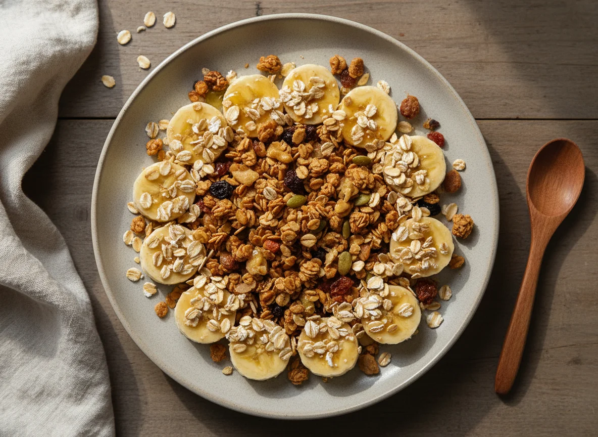 Banana com granola e aveia photo