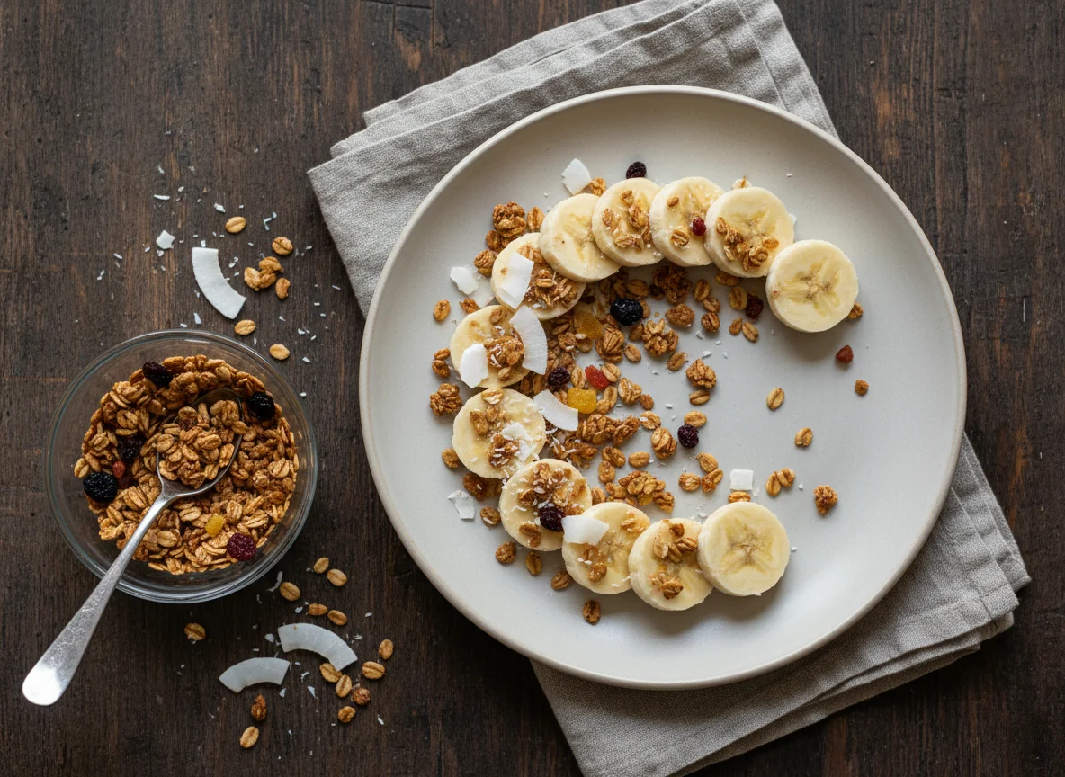 Banana com granola e coco ralado photo