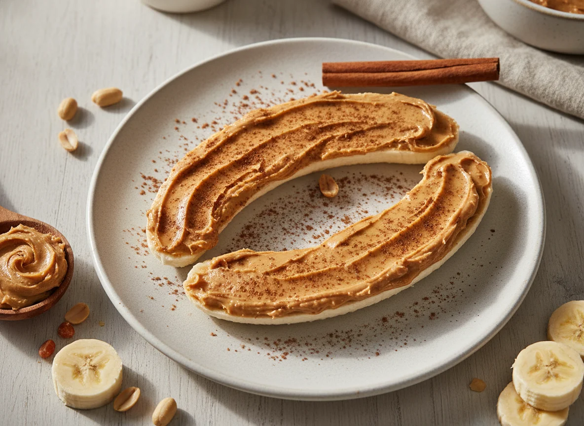 Banana com pasta de amendoim e canela photo