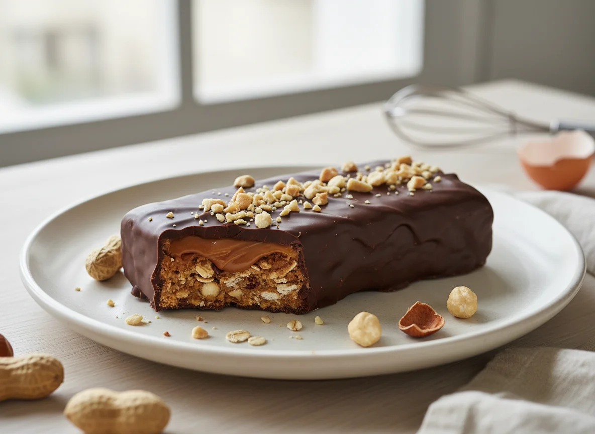 Barra de Chocolate com Amendoim e Cobertura de Chocolate Meio Amargo photo