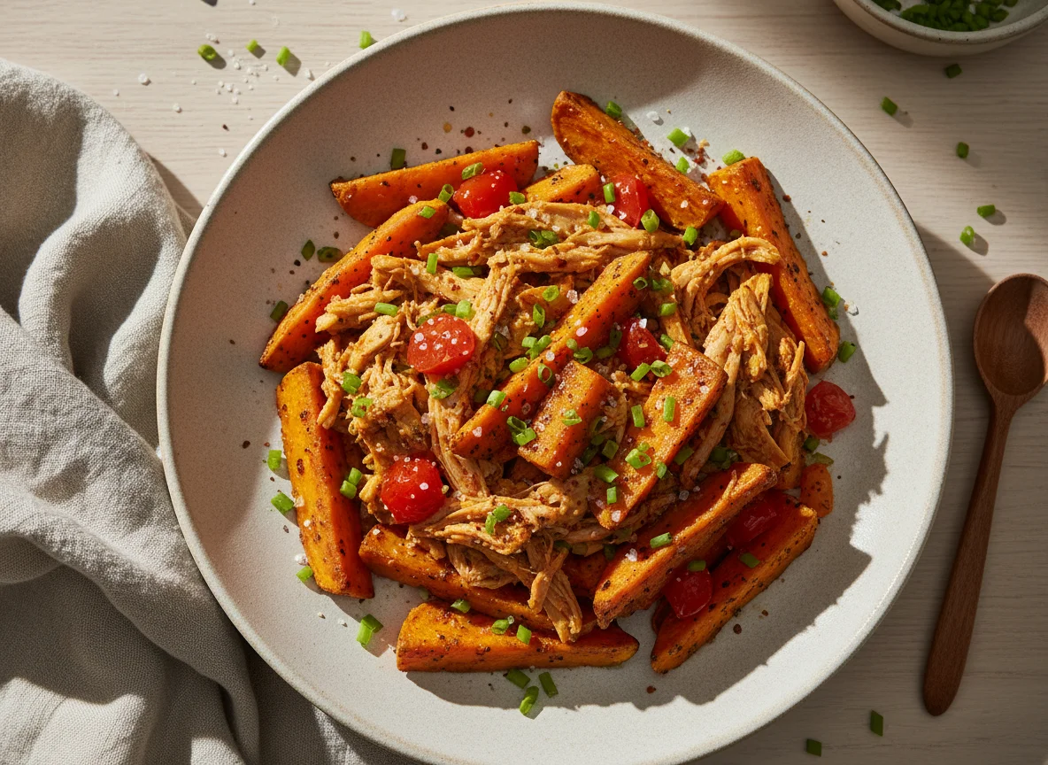 Batata Doce Rústica com Frango Desfiado photo