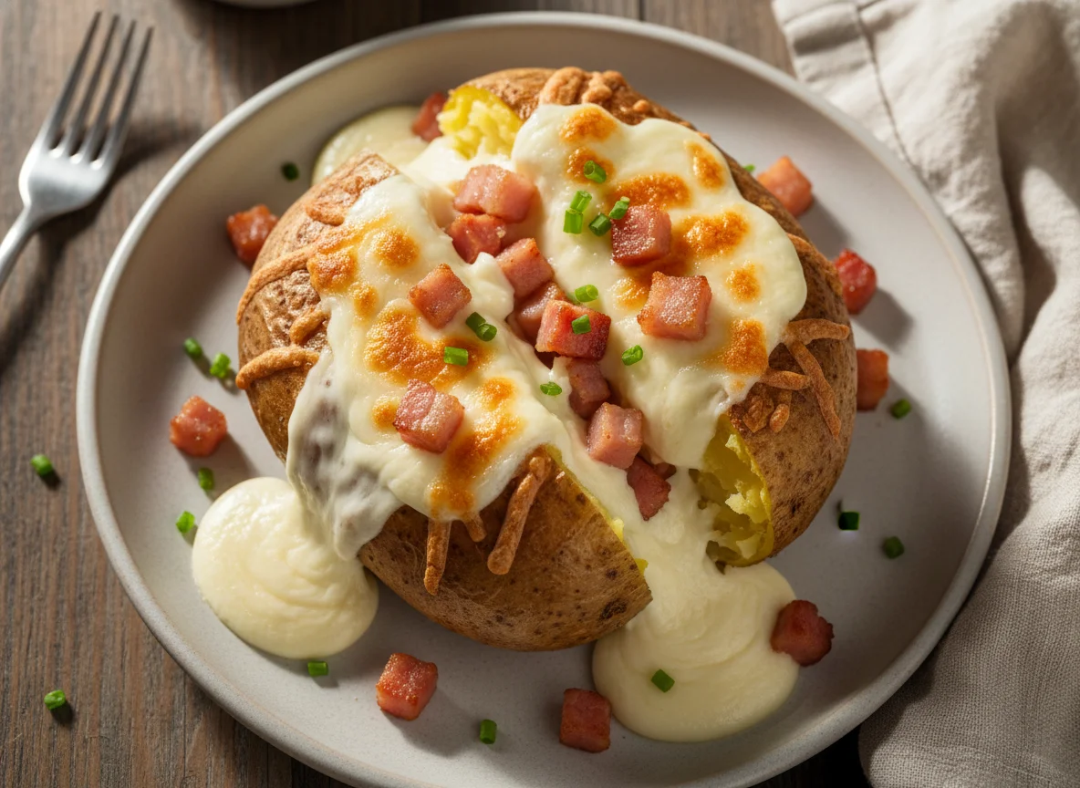 Batata recheada com bacon e queijo photo