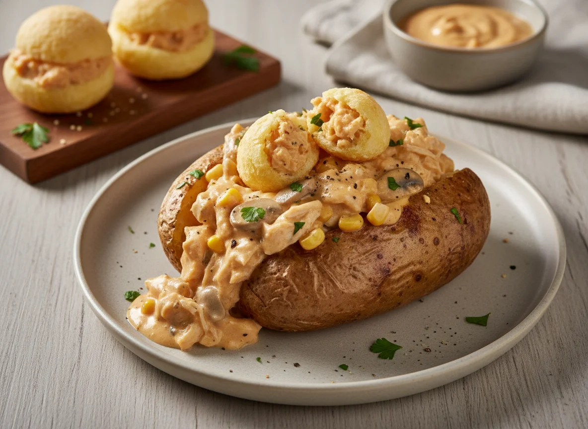 Batata recheada com frango cremoso photo