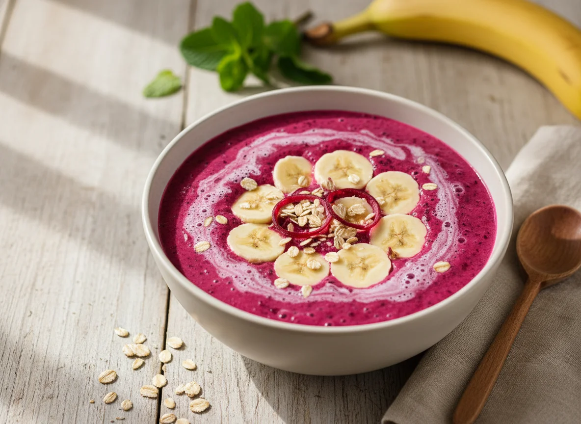 Batido de Beterraba, Banana, Aveia e Leite Magro photo