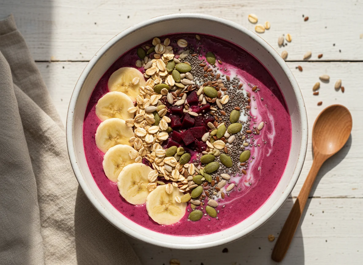 Batido de beterraba, banana e sementes com aveia photo