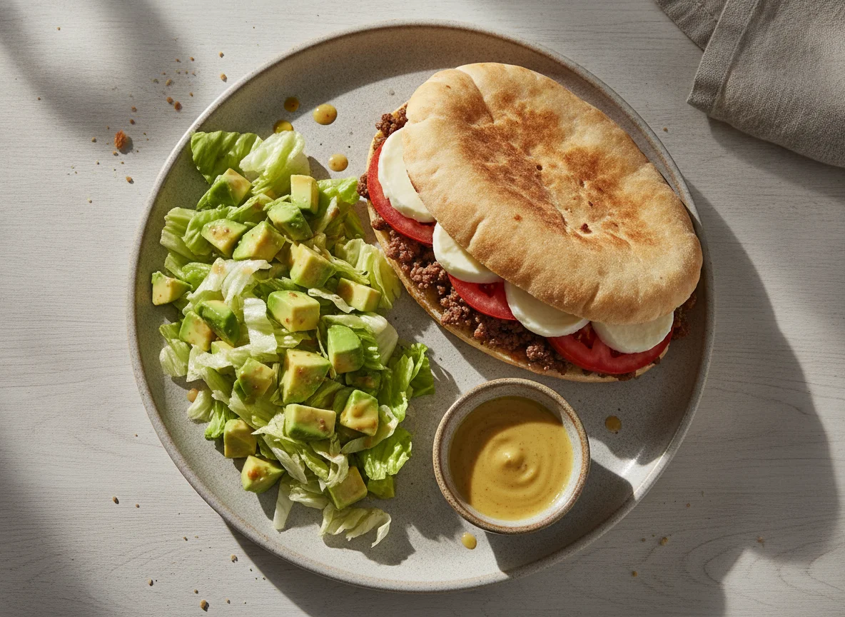 Beirute de carne com salada de abacate photo