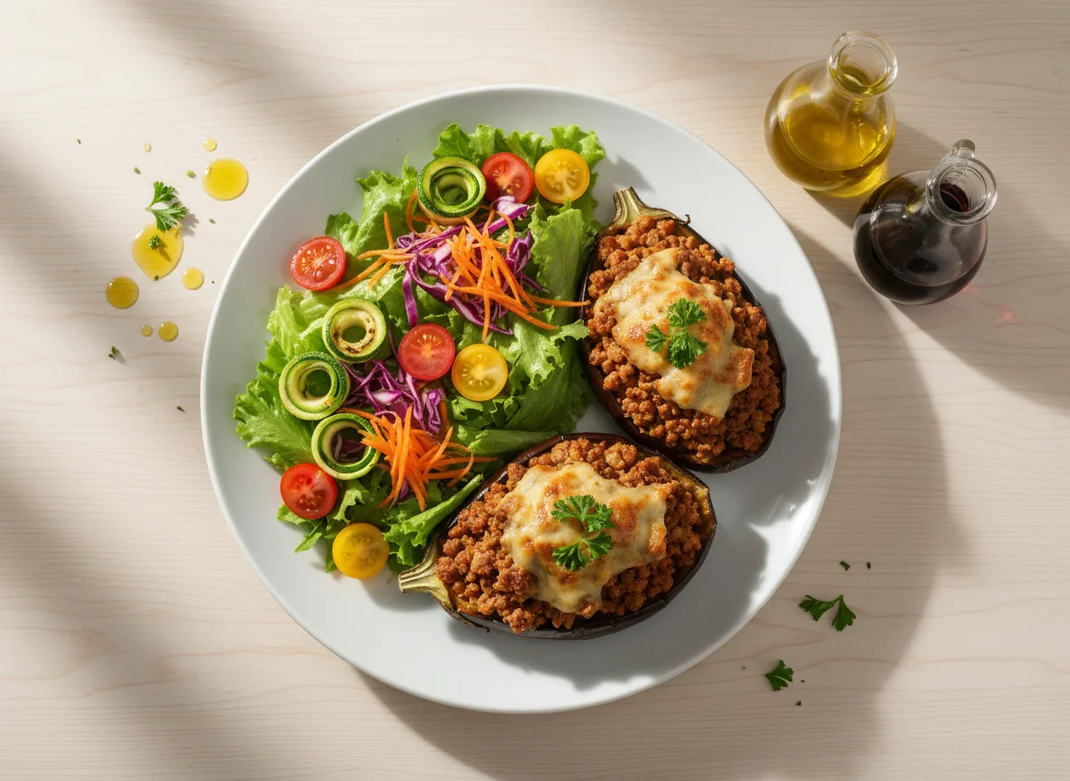 Berinjela recheada com salada photo