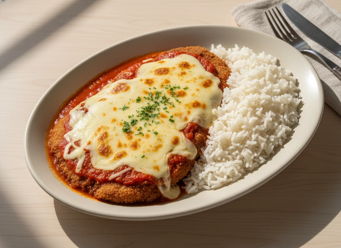 Bife à Parmegiana com Arroz Branco photo