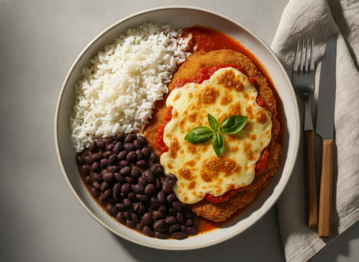 Bife à Parmegiana com Arroz e Feijão photo