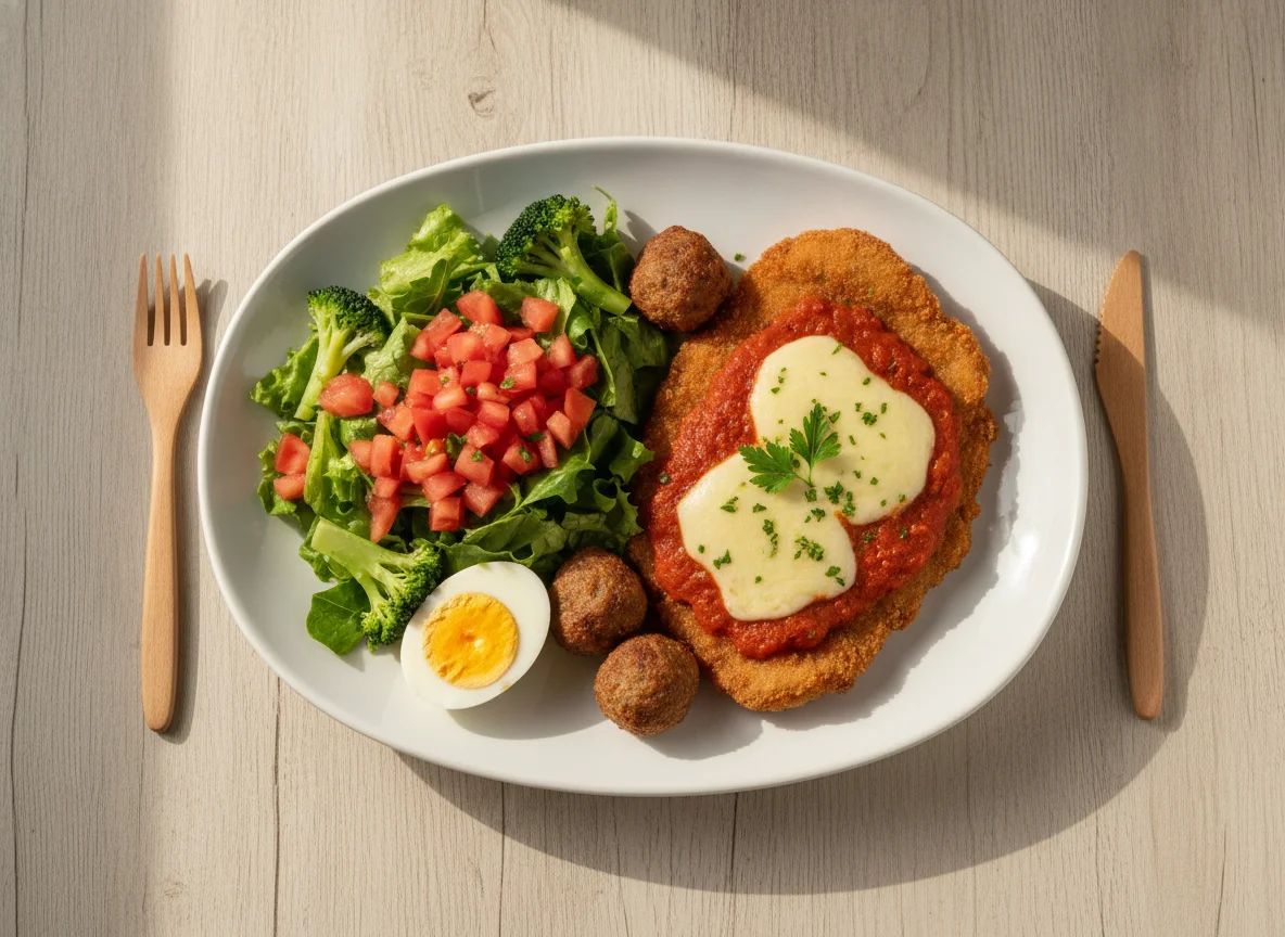 Bife à Parmegiana com Salada e Ovo photo
