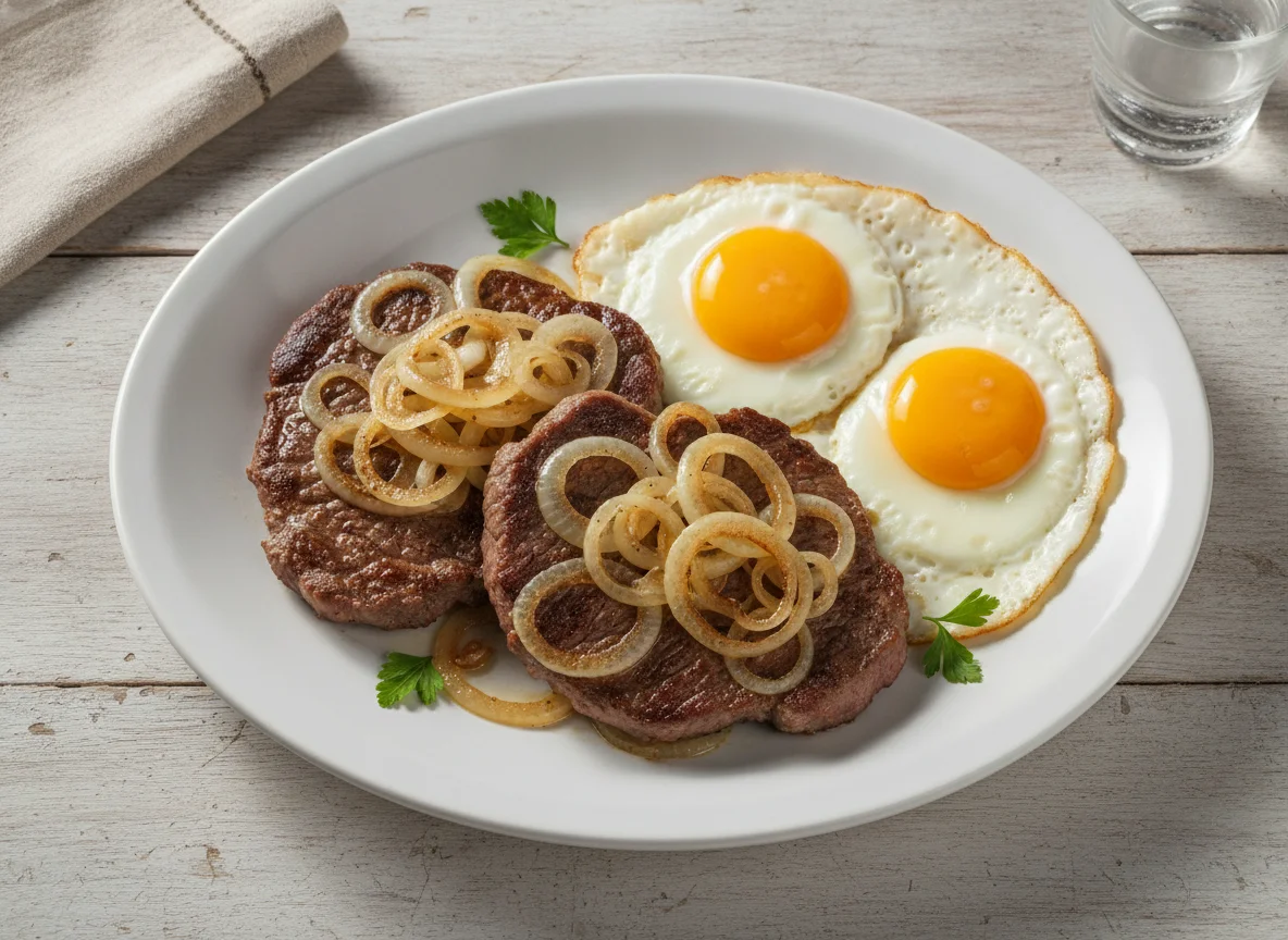Bife acebolado com ovo frito photo