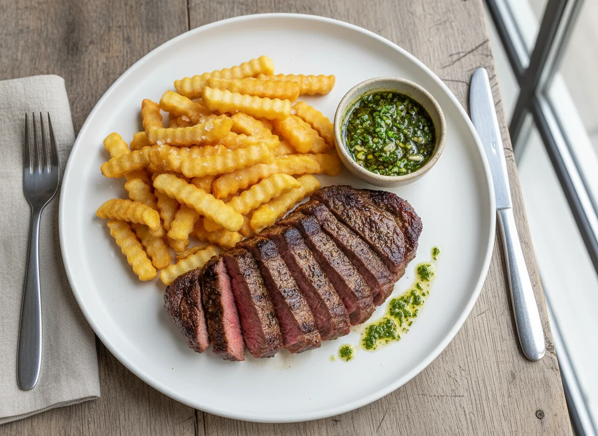 Bife Ancho com Batatas Fritas e Molho Verde photo