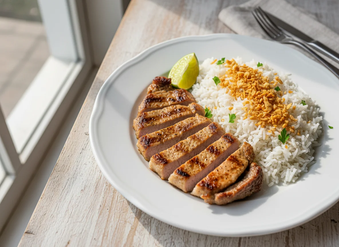 Bife com Arroz e Alho Frito photo