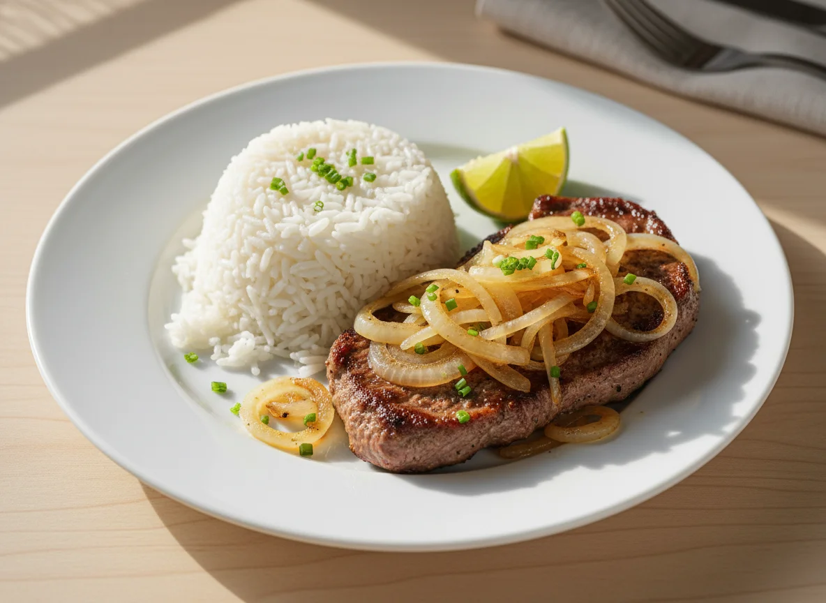 Bife com Arroz e Cebola photo