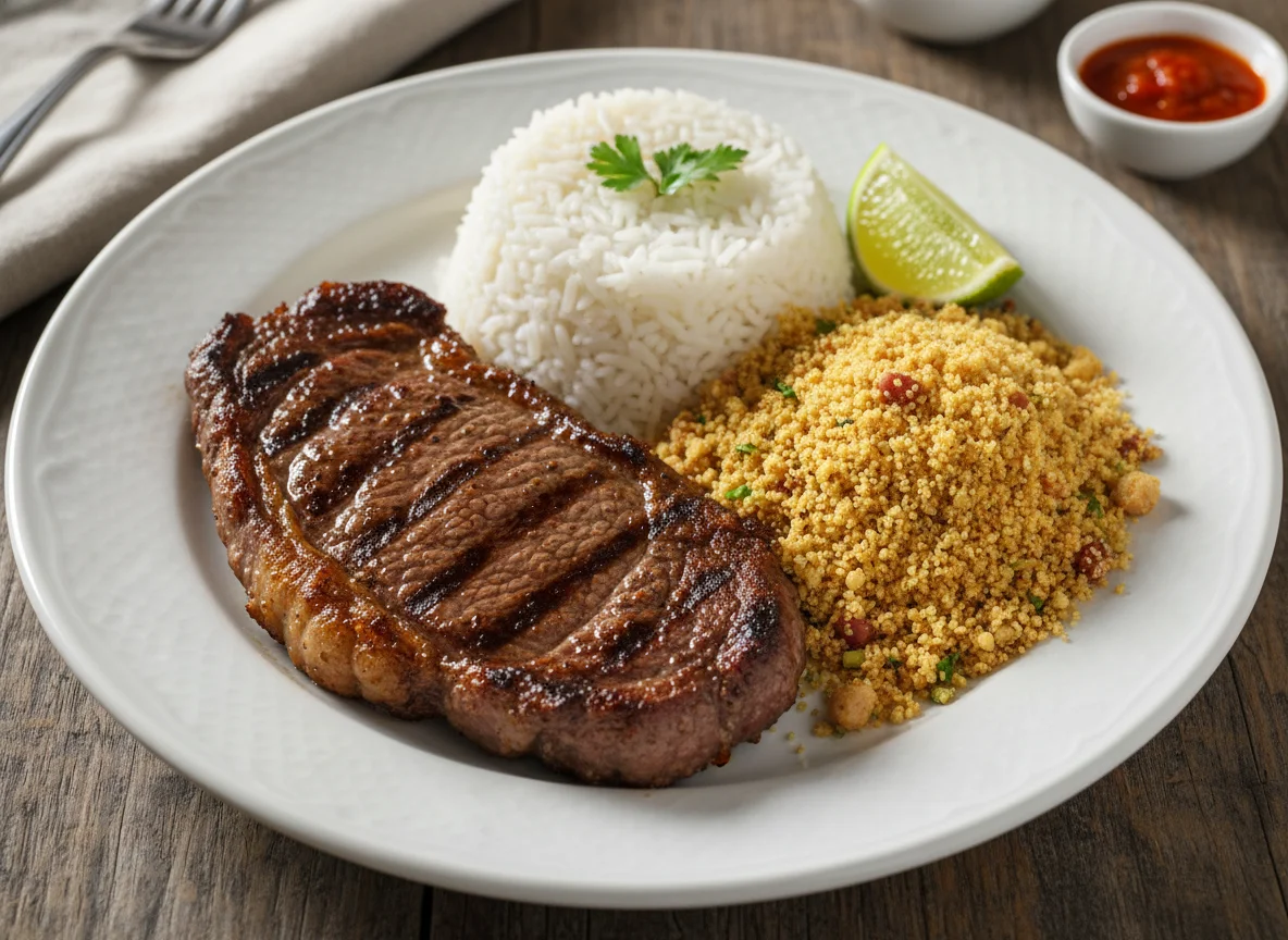 Bife com arroz e farofa photo