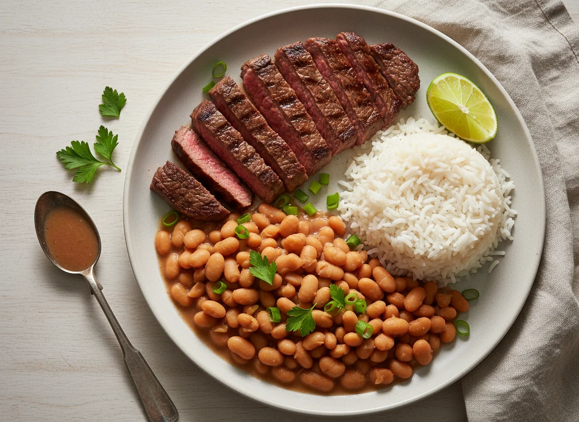 Bife com Arroz e Feijão photo