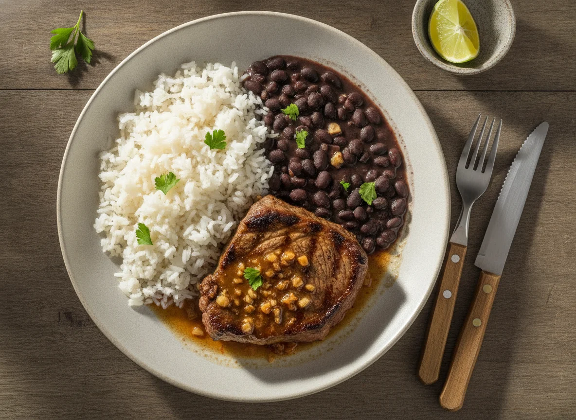 Bife com Arroz e Feijão Preto photo